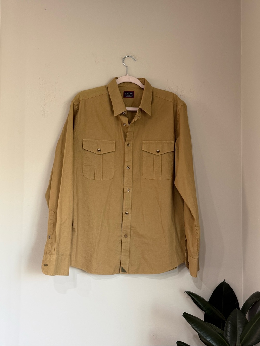 UNTUCKit Men’s Tan Cotton Long Sleeve Utility Button Down Shirt L - Picture 2 of 7
